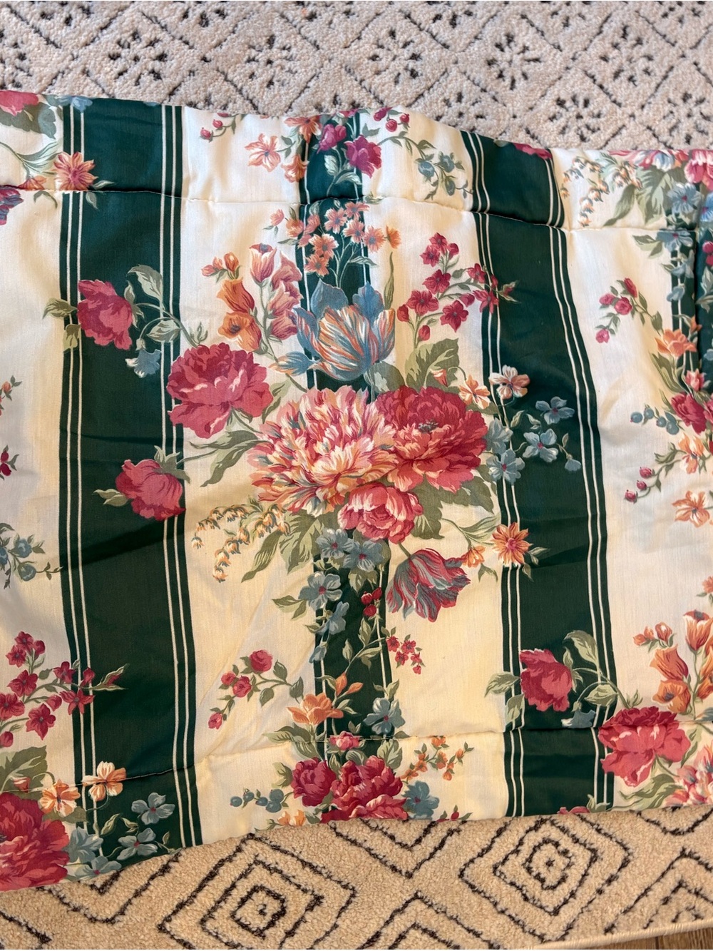jcpenney Floral Stripe Pillow Sham in Green, Cream and Pink